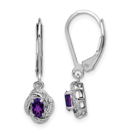 Sterling Silver Rhodium-plated Diamond u0026 Amethyst Earrings