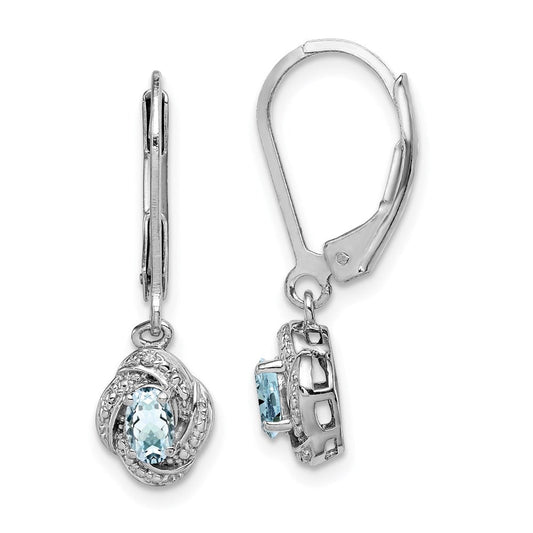 Sterling Silver Rhodium-plated Diamond u0026 Aquamarine Earrings