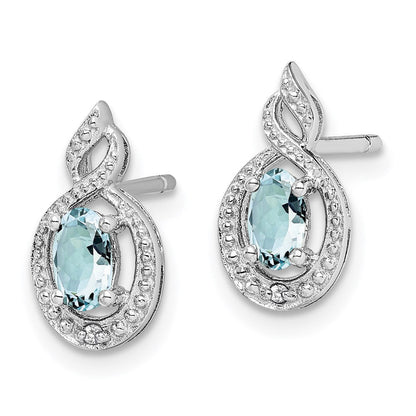 Sterling Silver Rhodium-plated Aquamarine u0026 Diamond Earrings