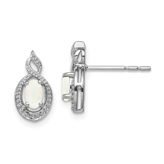 Sterling Silver Rhodium-plated Created Opal u0026 Diamond Earrings