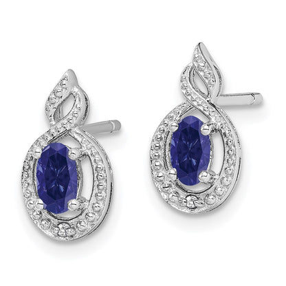 Sterling Silver Rhodium-plated Created Sapphire u0026 Diamond Earrings