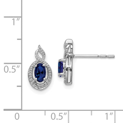 Sterling Silver Rhodium-plated Created Sapphire u0026 Diamond Earrings