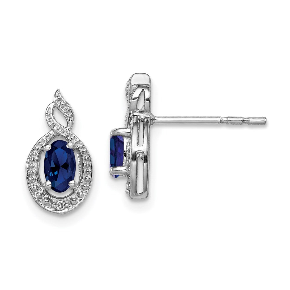 Sterling Silver Rhodium-plated Created Sapphire u0026 Diamond Earrings