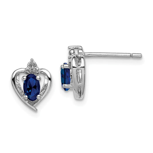 Sterling Silver Rhodium-plated Created Sapphire u0026 Diamond Earrings
