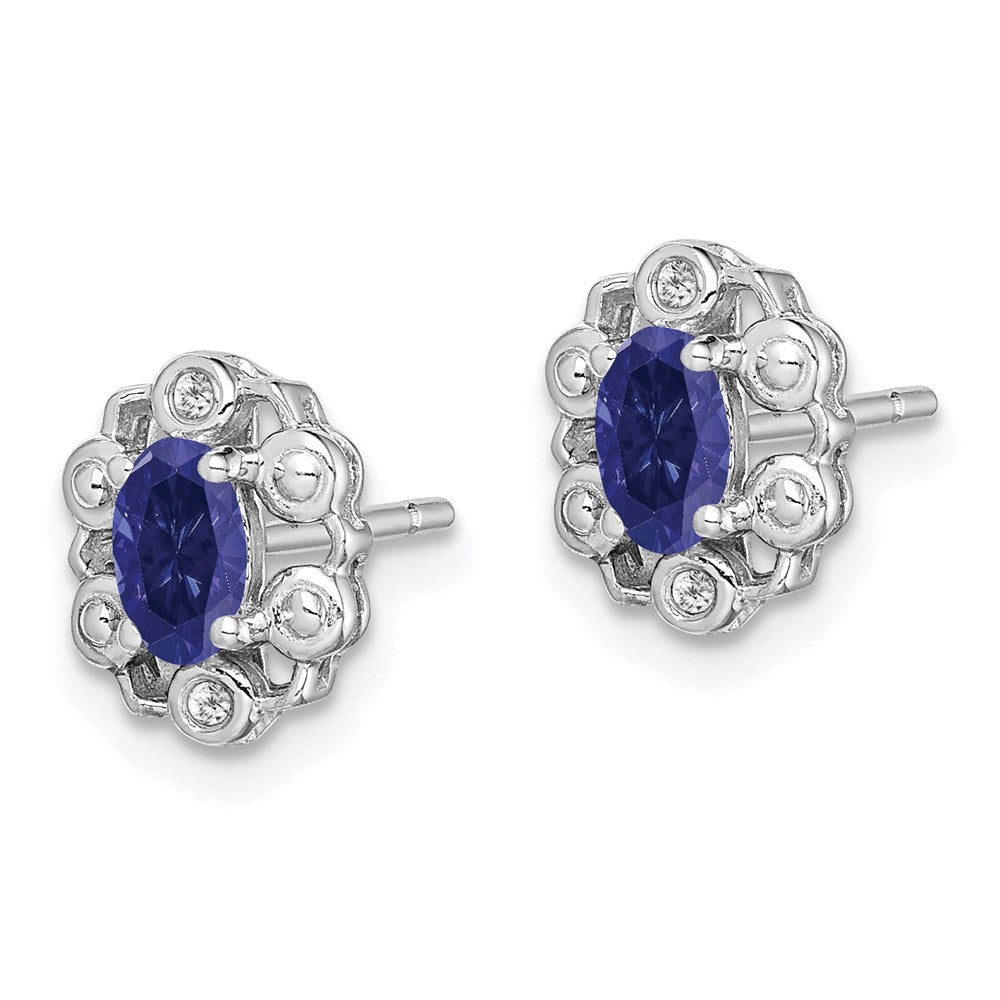 Sterling Silver Rhodium-plated Created Sapphire u0026 Diamond Earrings