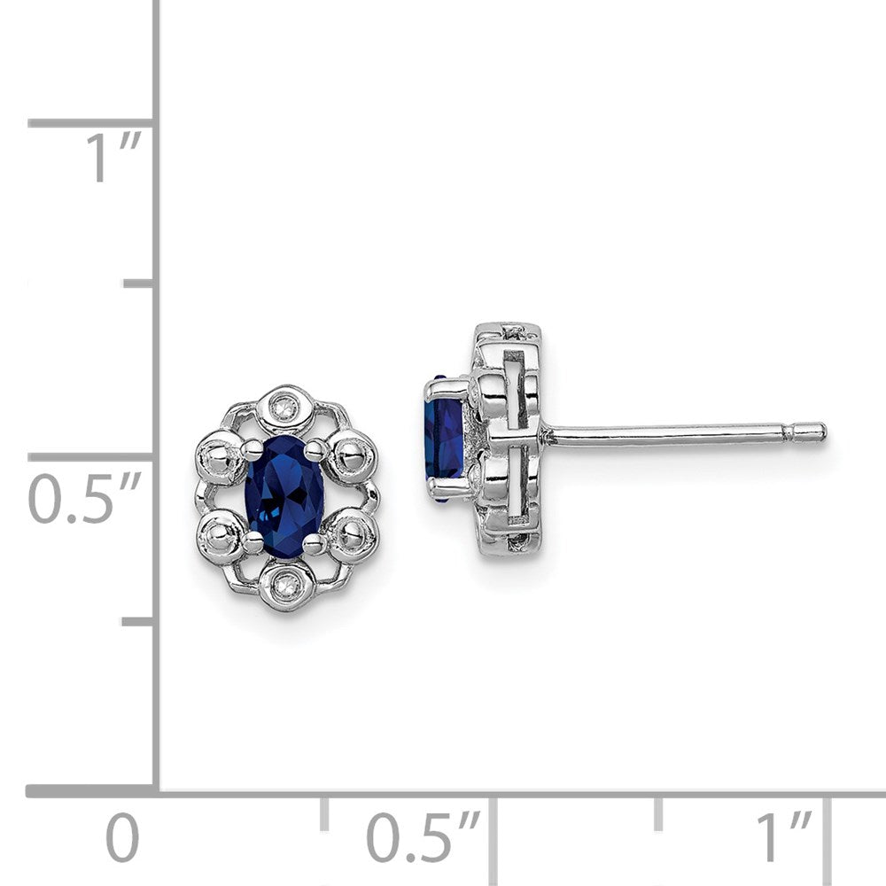 Sterling Silver Rhodium-plated Created Sapphire u0026 Diamond Earrings