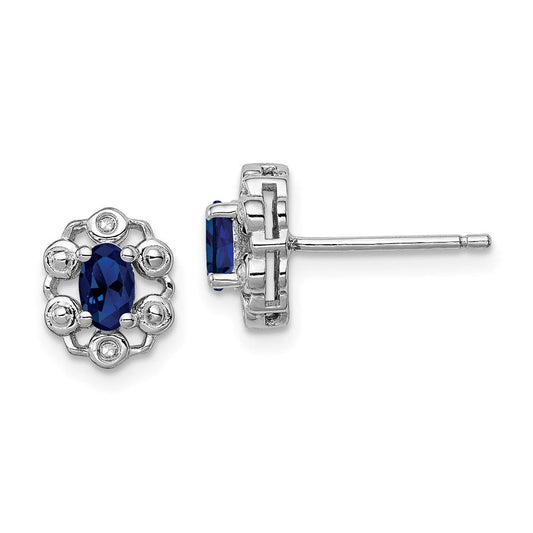 Sterling Silver Rhodium-plated Created Sapphire u0026 Diamond Earrings
