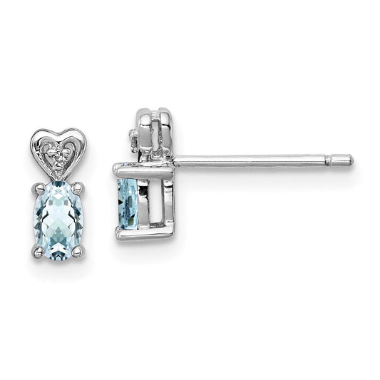 Sterling Silver Rhodium-plated Aquamarine u0026 Diamond Earrings