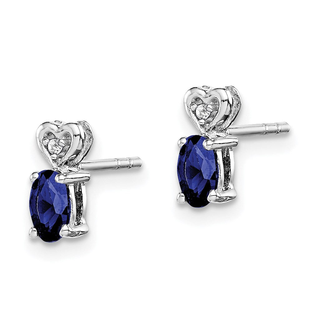 Sterling Silver Rhodium-plated Created Sapphire u0026 Diamond Earrings