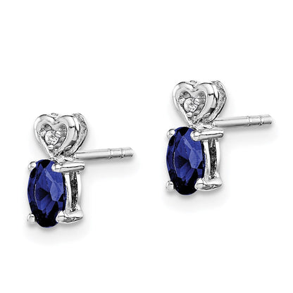 Sterling Silver Rhodium-plated Created Sapphire u0026 Diamond Earrings