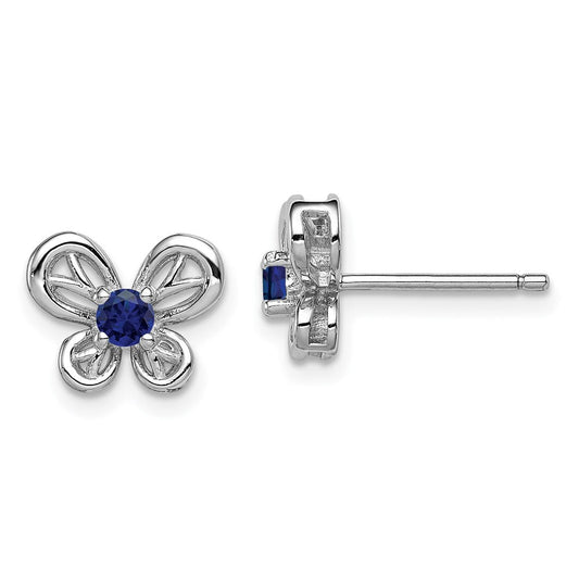 Sterling Silver Rhodium-plated Created Sapphire Earrings