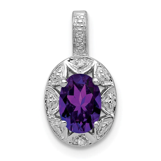 Sterling Silver Rhodium-plated Diamond u0026 Amethyst Pendant