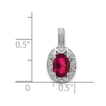 Sterling Silver Rhodium-plated Diamond u0026 Created Ruby Pendant