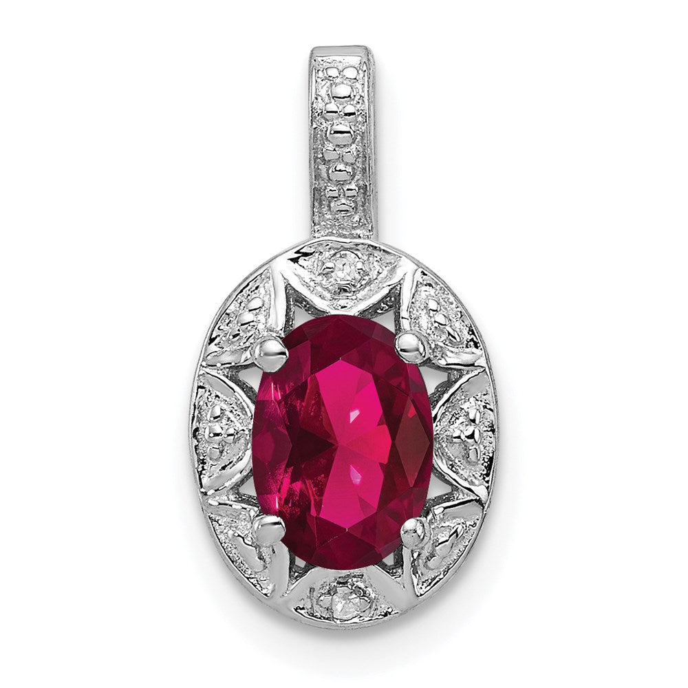 Sterling Silver Rhodium-plated Diamond u0026 Created Ruby Pendant