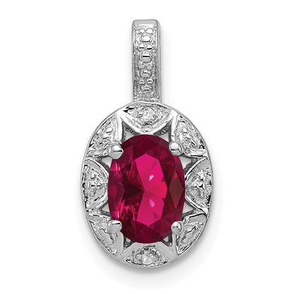Sterling Silver Rhodium-plated Diamond u0026 Created Ruby Pendant