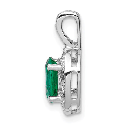 Sterling Silver Rhodium-plated Diamond u0026 Created Emerald Pendant