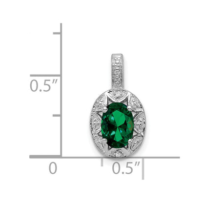 Sterling Silver Rhodium-plated Diamond u0026 Created Emerald Pendant