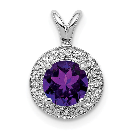 Sterling Silver Rhodium-plated Diamond u0026 Amethyst Pendant