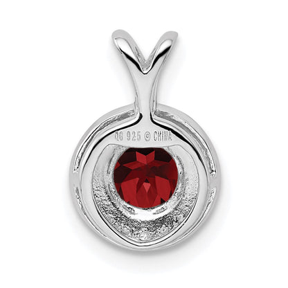 Sterling Silver Rhodium Plated Lab Created Ruby and .010 ctw Diamond Halo Pendant