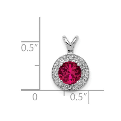 Sterling Silver Rhodium Plated Lab Created Ruby and .010 ctw Diamond Halo Pendant