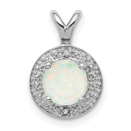Sterling Silver Rhodium-plated Diamond u0026 Created Opal Pendant