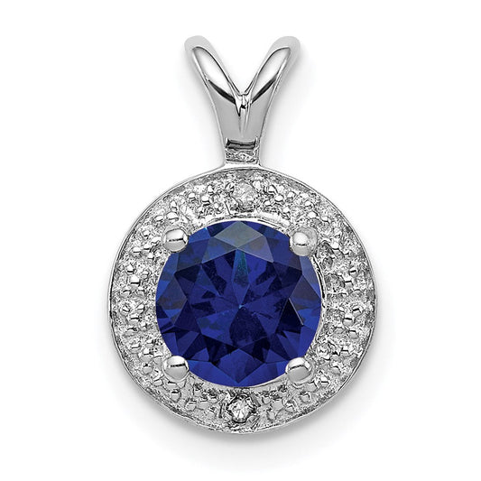 Sterling Silver Rhodium-plated Diamond u0026 Created Sapphire Pendant
