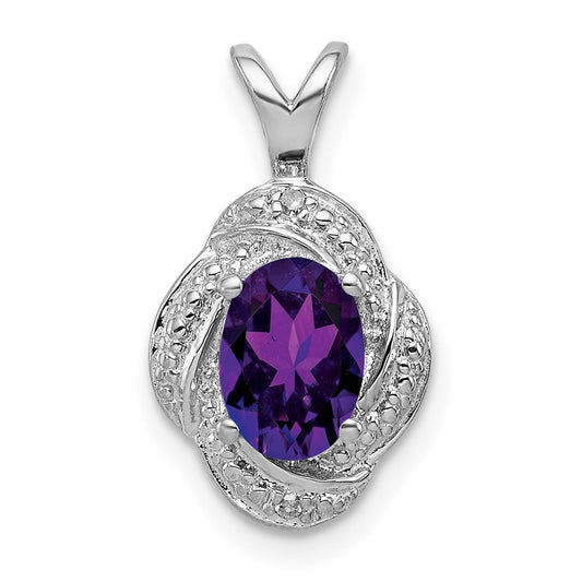Sterling Silver Rhodium-plated Diamond u0026 Amethyst Pendant