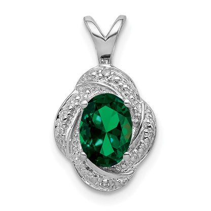 Sterling Silver Rhodium-plated Diamond u0026 Created Emerald Pendant