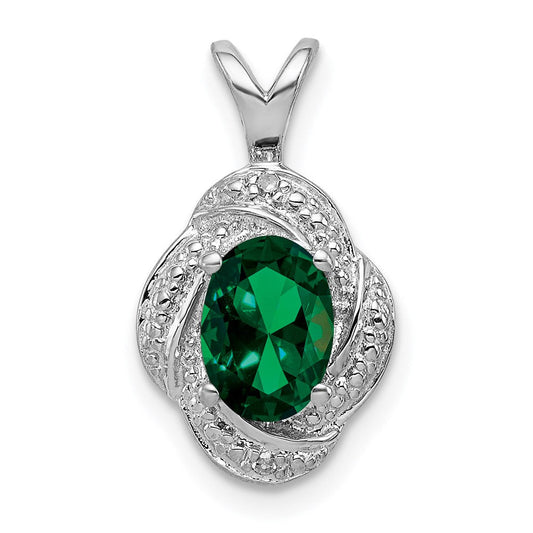 Sterling Silver Rhodium-plated Diamond u0026 Created Emerald Pendant