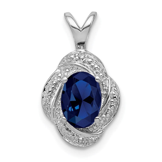 Sterling Silver Rhodium-plated Diamond u0026 Created Sapphire Pendant