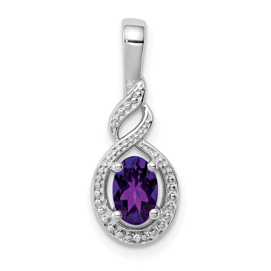 Sterling Silver Rhodium-plated Amethyst u0026 Diamond Pendant