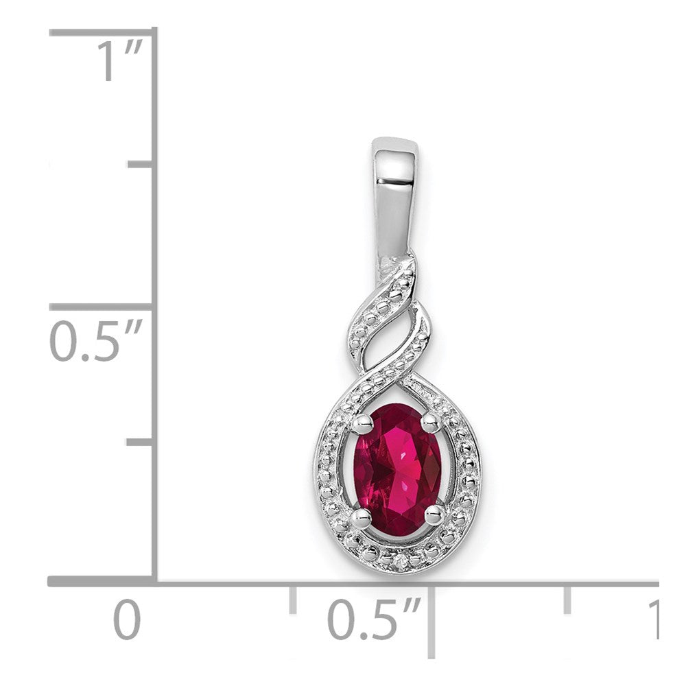 Sterling Silver Rhodium-plated Created Ruby u0026 Diamond Pendant