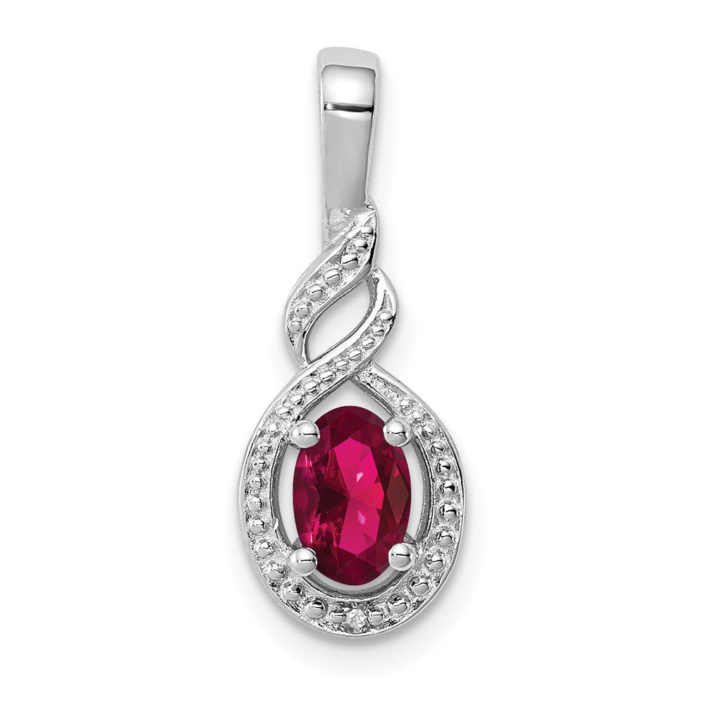 Sterling Silver Rhodium-plated Created Ruby u0026 Diamond Pendant
