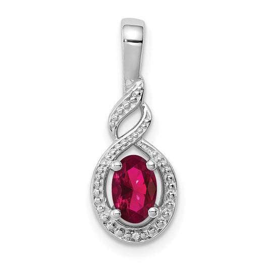 Sterling Silver Rhodium-plated Created Ruby u0026 Diamond Pendant