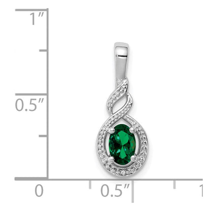 Sterling Silver Rhodium-plated Created Emerald u0026 Diamond Pendant