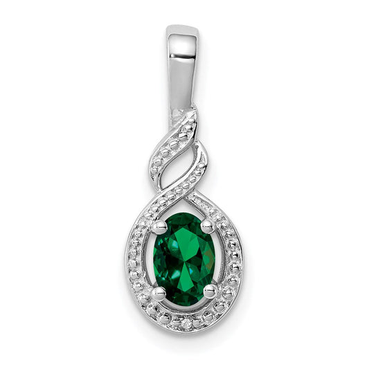Sterling Silver Rhodium-plated Created Emerald u0026 Diamond Pendant