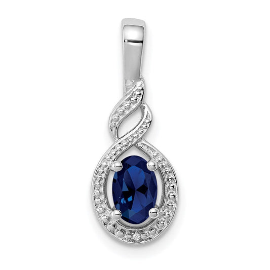 Sterling Silver Rhodium-plated Created Sapphire u0026 Diamond Pendant