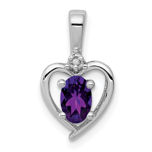 Sterling Silver Rhodium-plated Amethyst u0026 Diamond Pendant