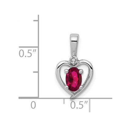 Sterling Silver Rhodium-plated Created Ruby u0026 Diamond Pendant