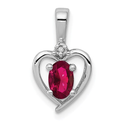 Sterling Silver Rhodium-plated Created Ruby u0026 Diamond Pendant