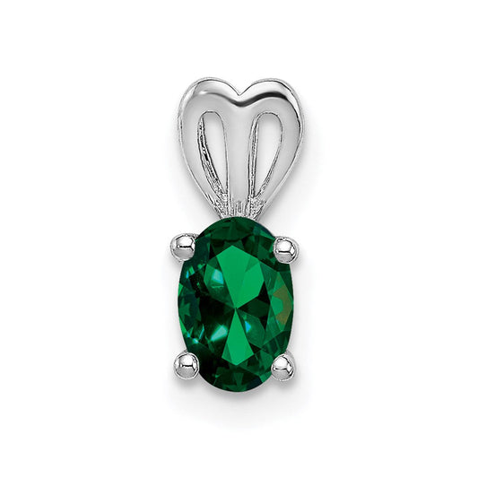 Sterling Silver Rhodium-plated Created Emerald Pendant