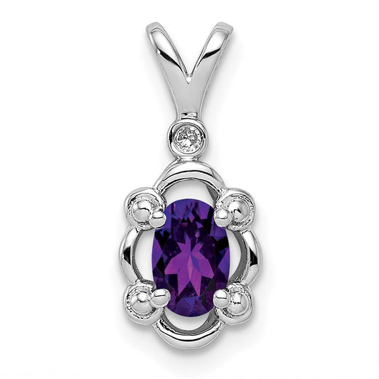 Sterling Silver Rhodium-plated Amethyst u0026 Diamond Pendant