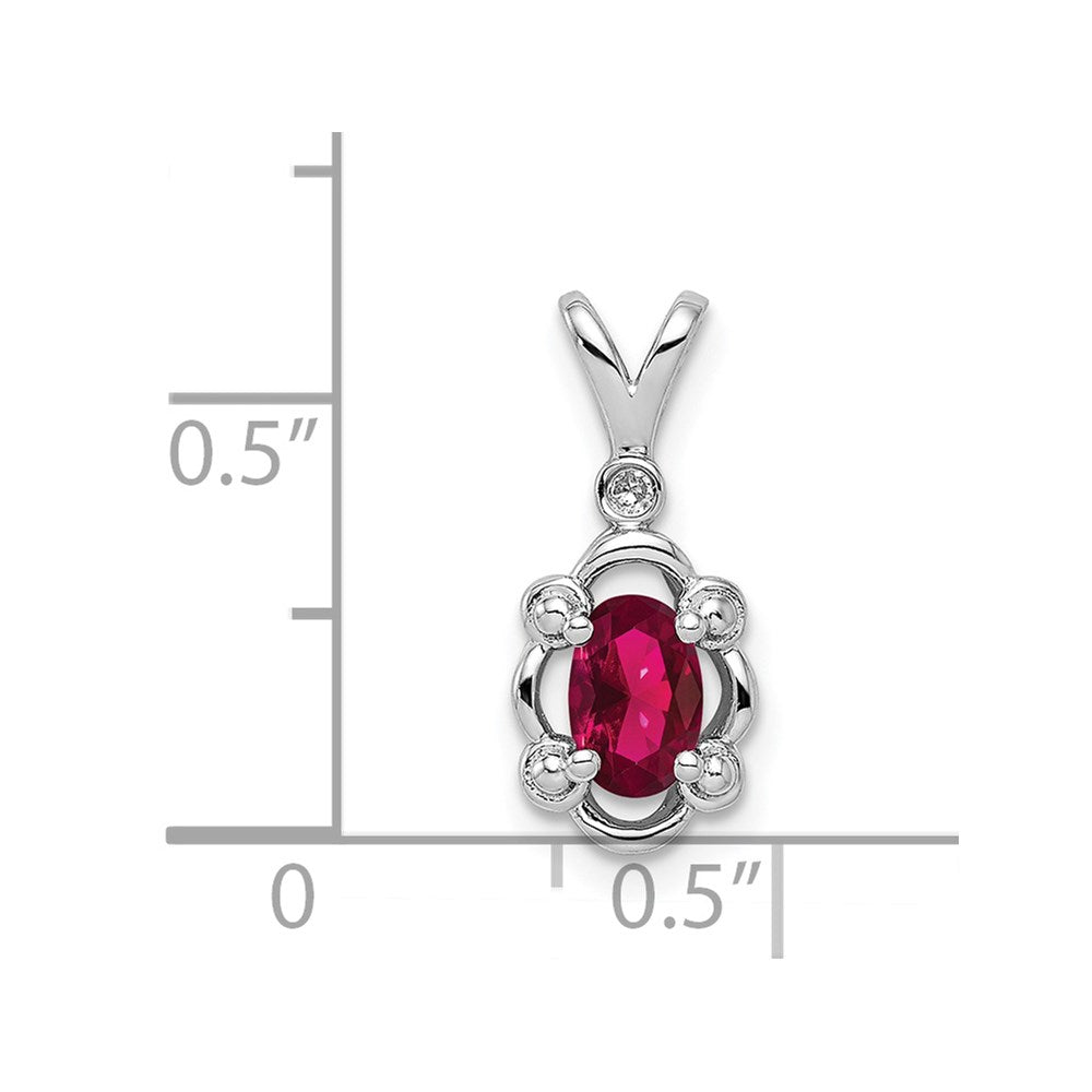Sterling Silver Rhodium-plated Created Ruby u0026 Diamond Pendant