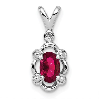 Sterling Silver Rhodium-plated Created Ruby u0026 Diamond Pendant