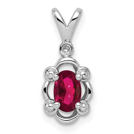 Sterling Silver Rhodium-plated Created Ruby u0026 Diamond Pendant