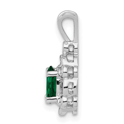 Sterling Silver Rhodium-plated Created Emerald u0026 Diamond Pendant