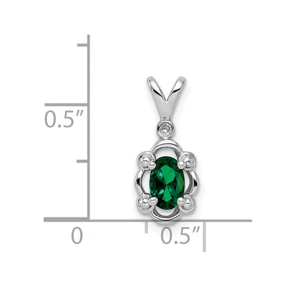 Sterling Silver Rhodium-plated Created Emerald u0026 Diamond Pendant