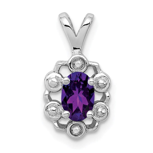 Sterling Silver Rhodium-plated Amethyst u0026 Diamond Pendant