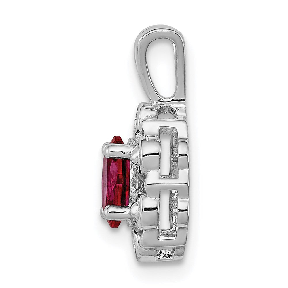 Sterling Silver Rhodium-plated Created Ruby u0026 Diamond Pendant