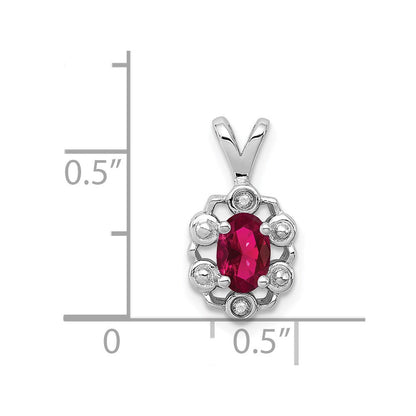 Sterling Silver Rhodium-plated Created Ruby u0026 Diamond Pendant